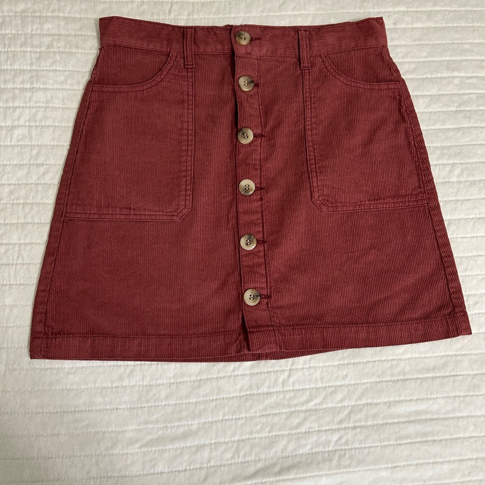 Corduroy Button-Front Skirt - Light Burgundy